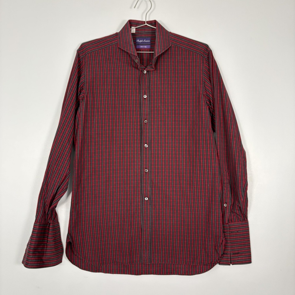 Ralph Lauren Dress Shirt Mens 15.5 34/35 Red Tartan Plaid French Cuff Made Italy
